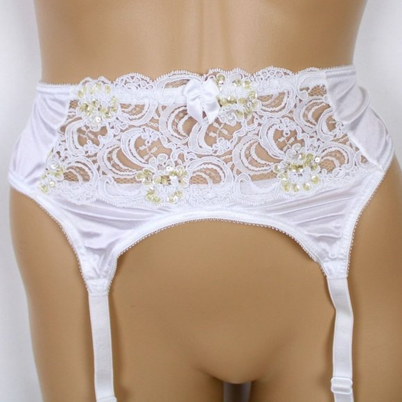 White Garter Belt by Cabernet Small White Lingerie White Lace Wedding A14 - Picture 7 of 8